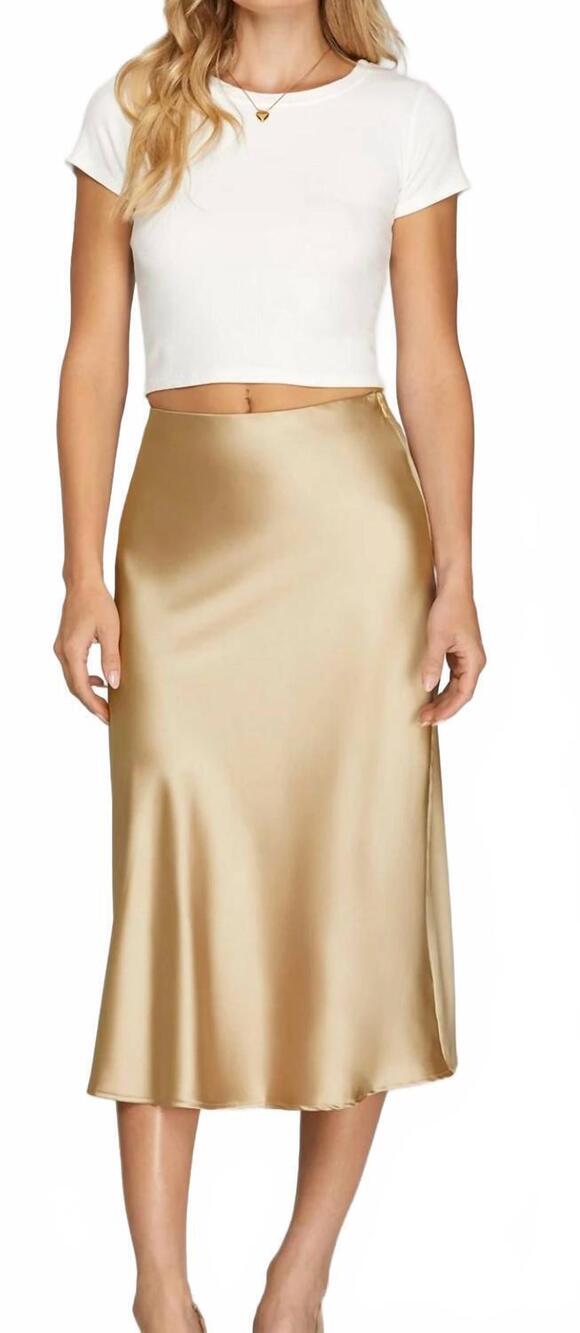 NEW SHE + SKY silk midi skirt in gold